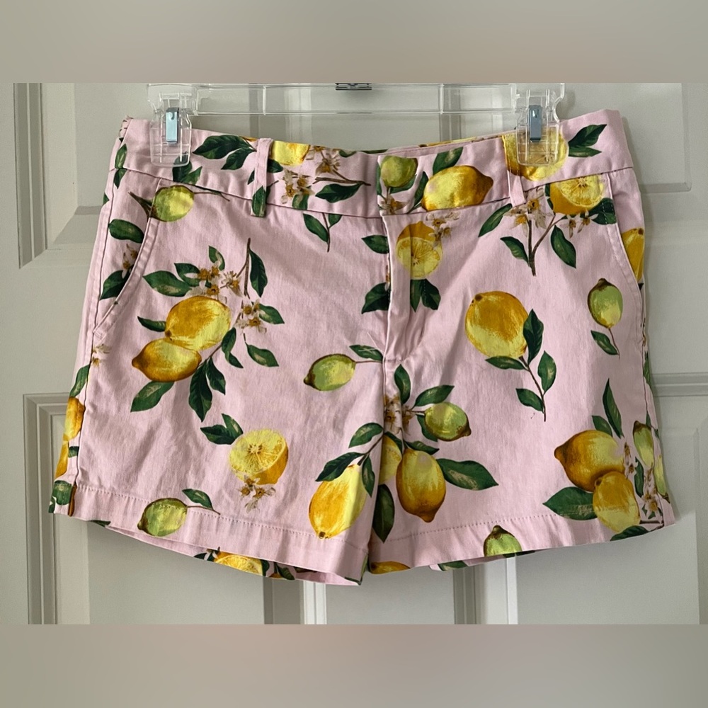 Cynthia Rowley Lemon Print Flat Front Shorts-size 2 pink, yellow, green size 2